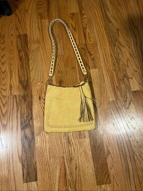 Moda Luxe Yellow Shoulder Bag with Braided Strap and Tassel